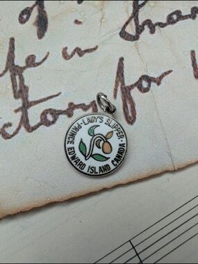 Lady's Slipper Prince Edward Island Canada Enamel Sterling Charm - Green & Peach